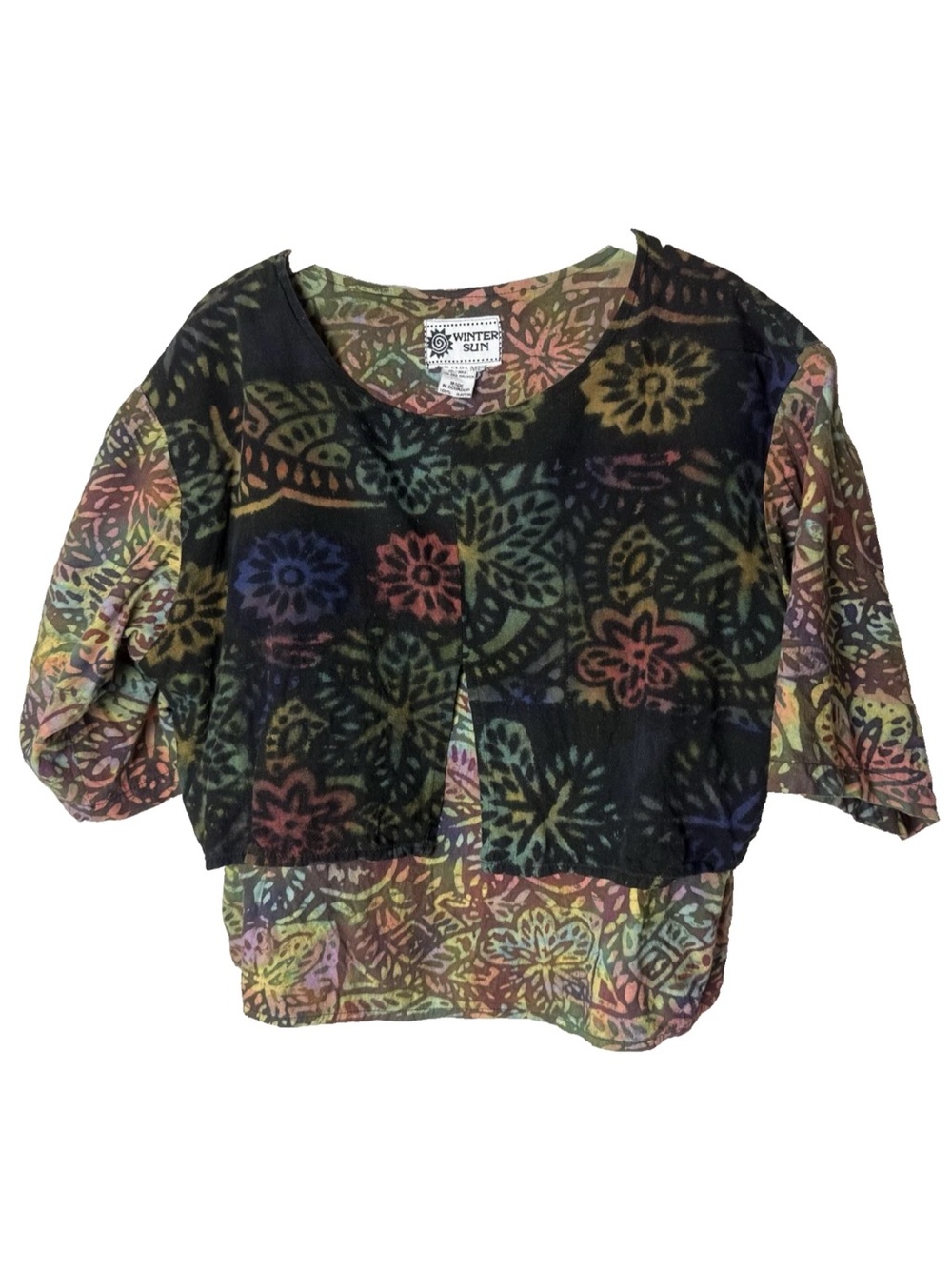 Winter Sun Art to Wear Top Size Medium Large Lagenlook Boho Colorful Boxy Casual